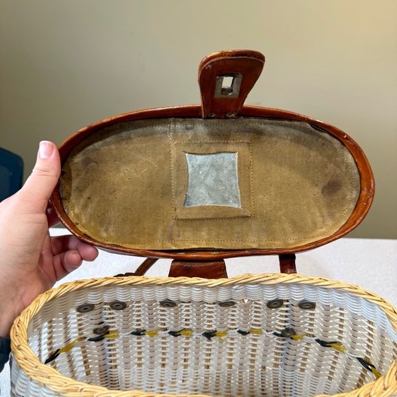 Vintage Travel Woven Wicker White Plastic Handbag Creel Shoulder Bag Antique - Picture 9 of 11